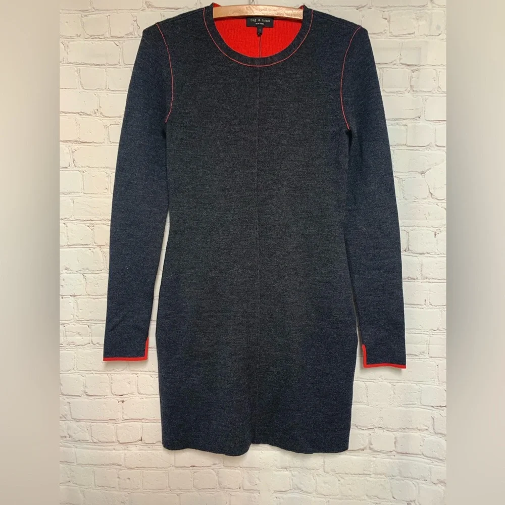 Rag & Bone Merino Wool Charcoal Red Knit Fitted Dress Size XS - Picture 2 of 6